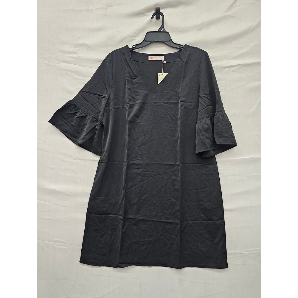 Buenos Ninos Womens Bell Sleeve V-Neck Dress Black Polyester Blend Size XL